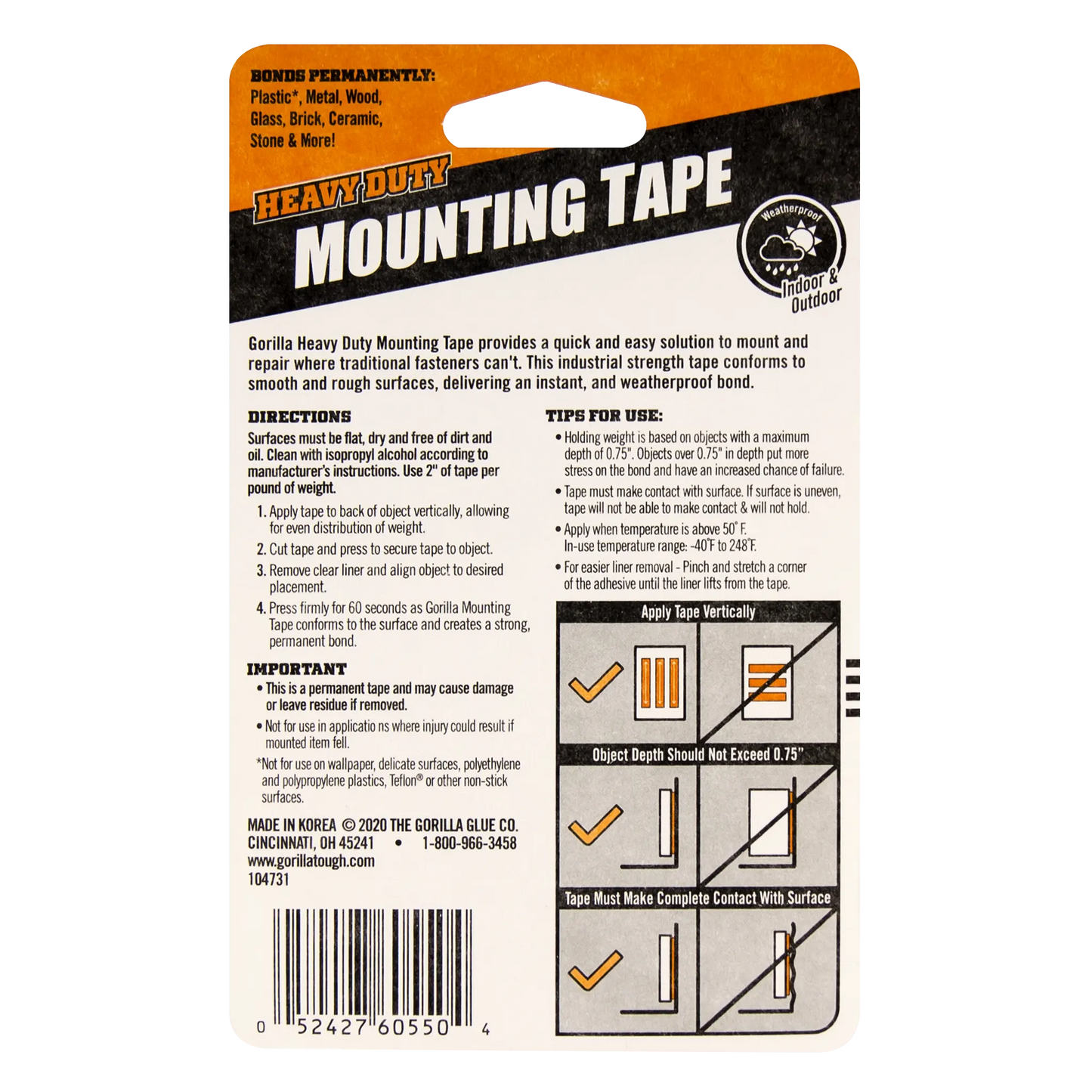 gorilla heavy duty mounting tape 1.52m back view