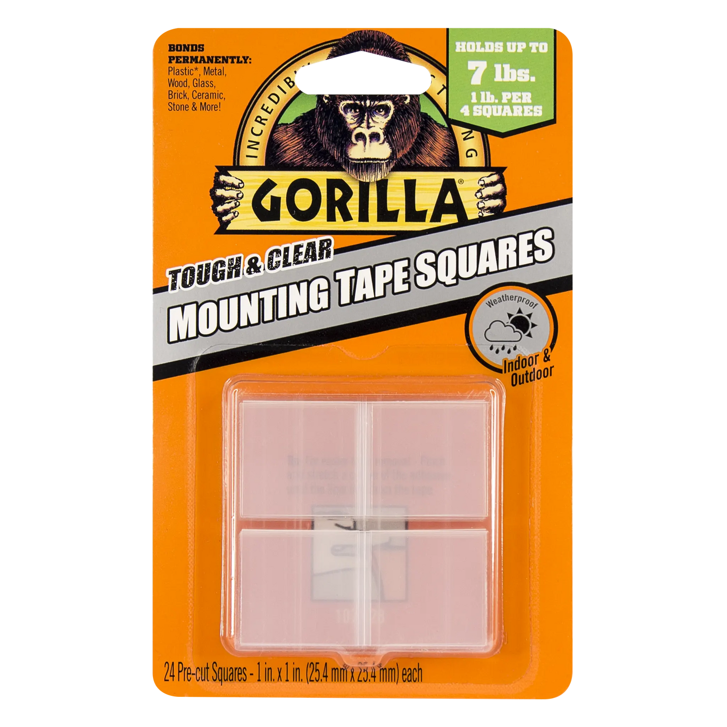 gorilla mounting tape double sided tough and clear pre cut squares front view