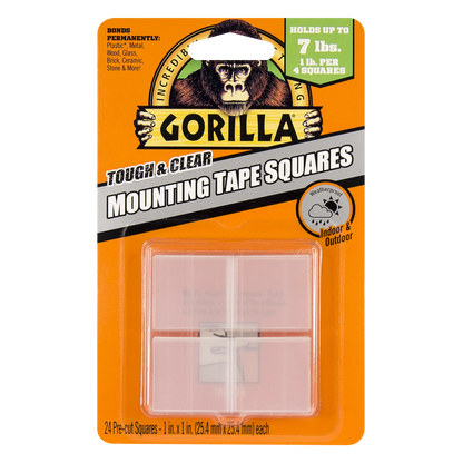 gorilla mounting tape double sided tough and clear pre cut squares front view