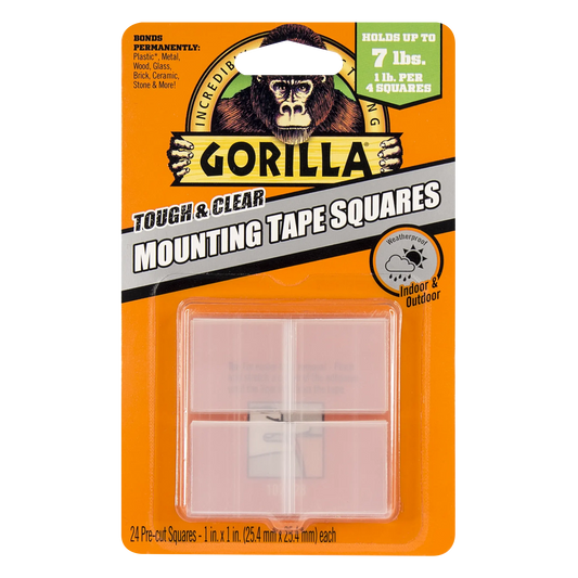 gorilla mounting tape double sided tough and clear pre cut squares front view