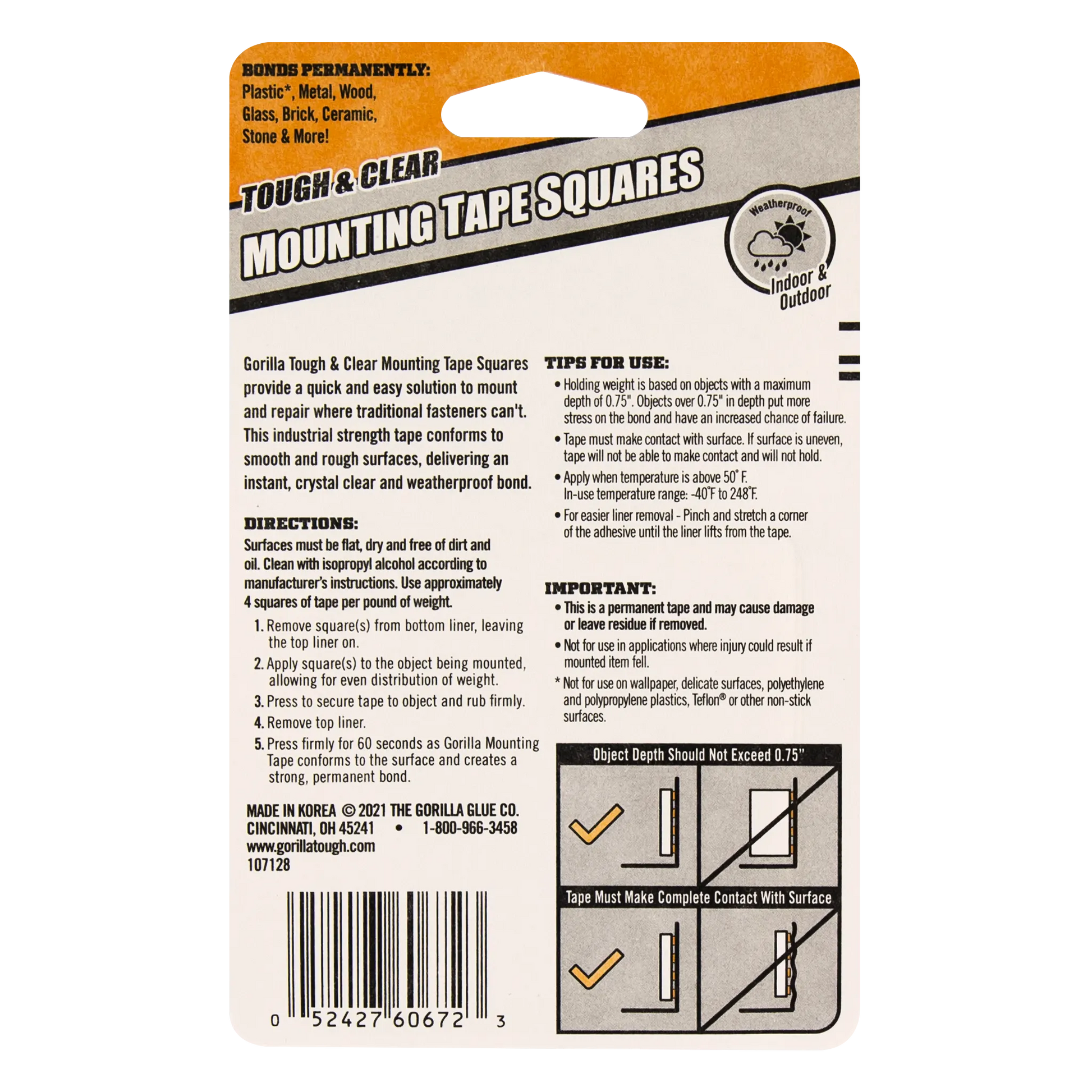 gorilla mounting tape double sided tough and clear pre cut squares back view