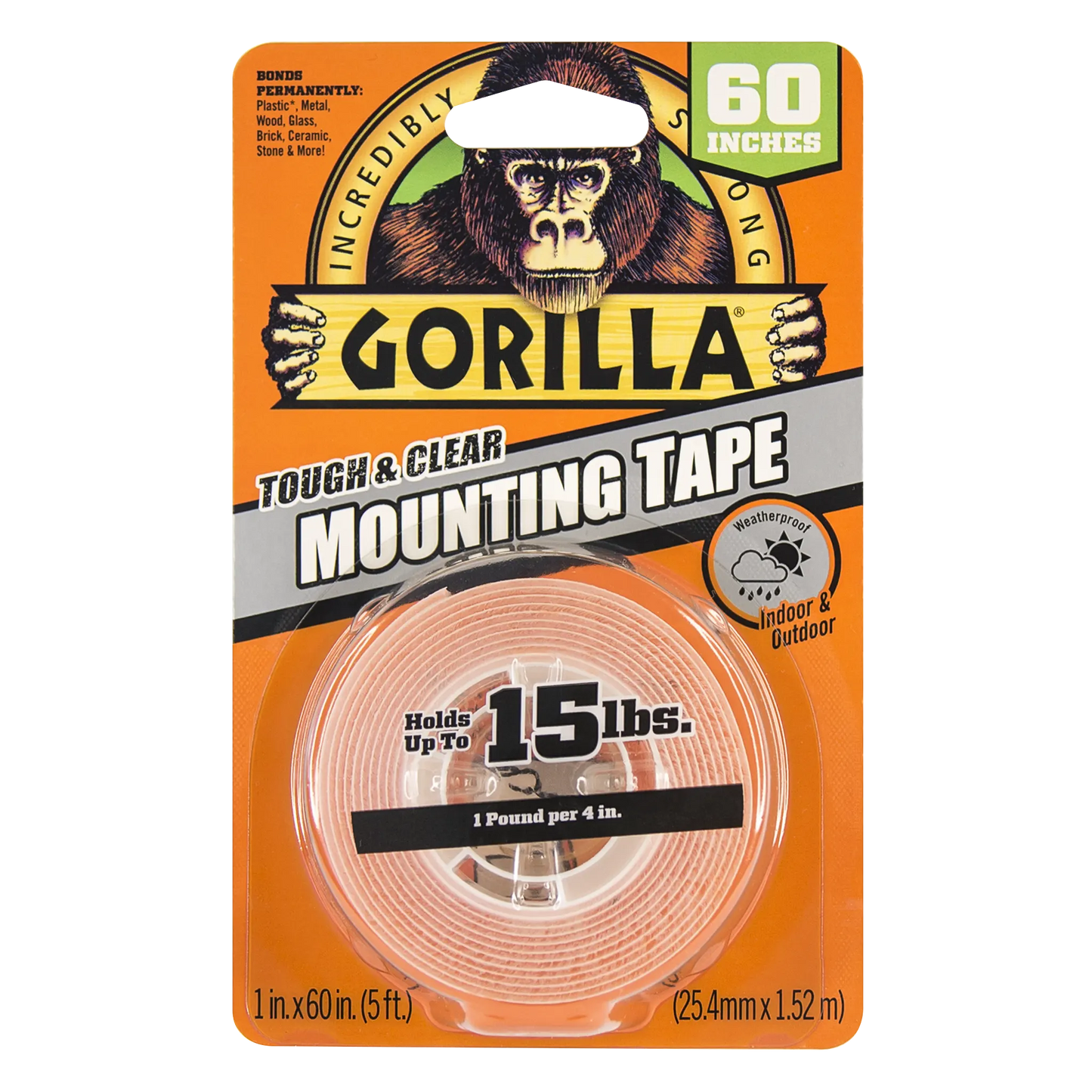 gorilla mounting tape double sided tough and clear front view