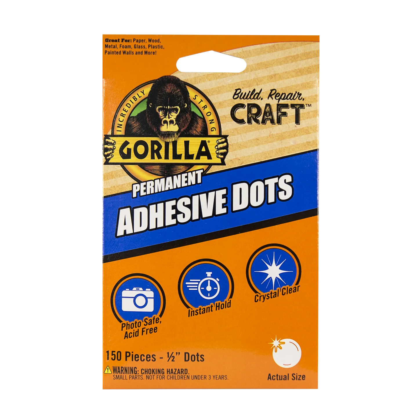 gorilla permanent adhesive dots front view