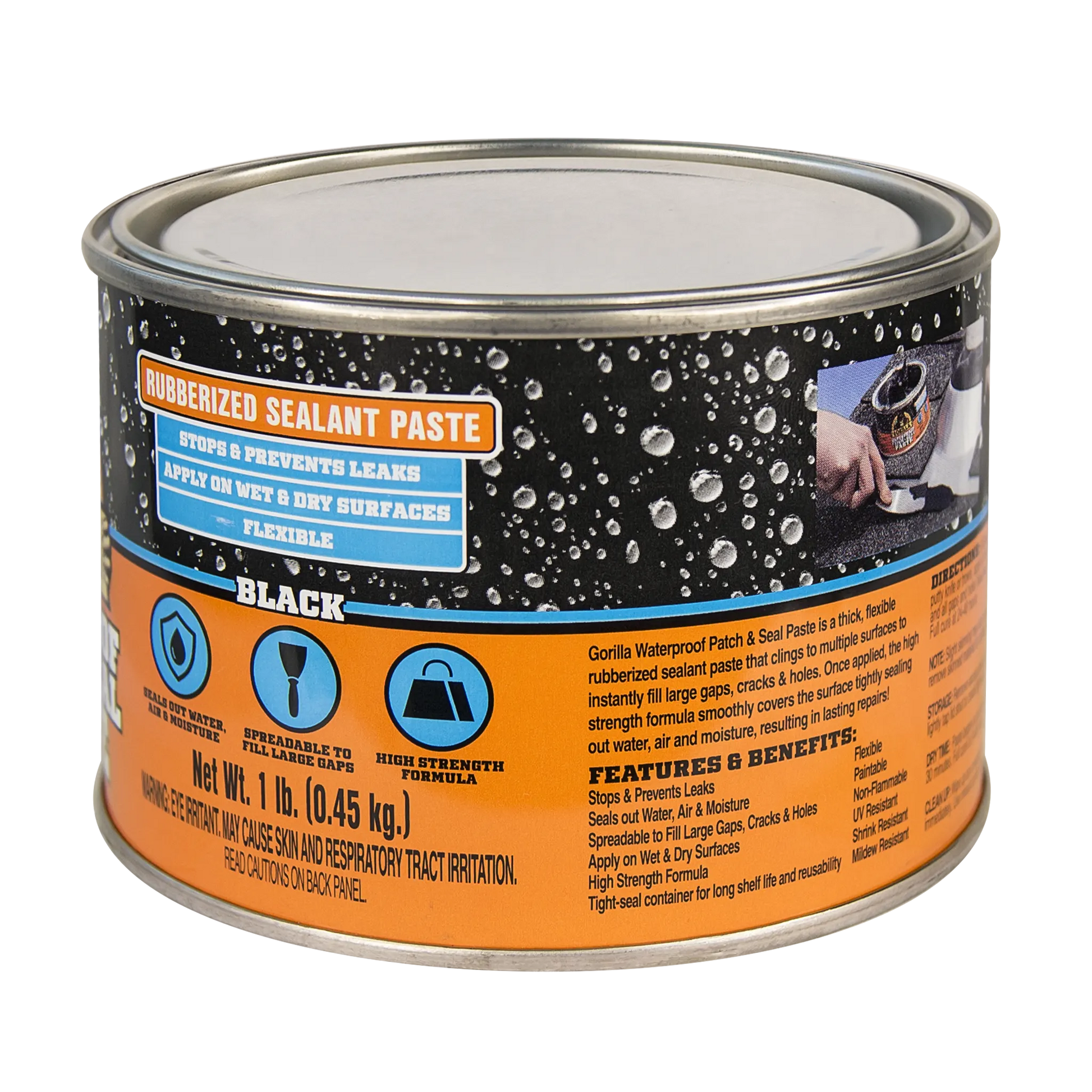 gorilla rubberized sealant paste black 450g side view