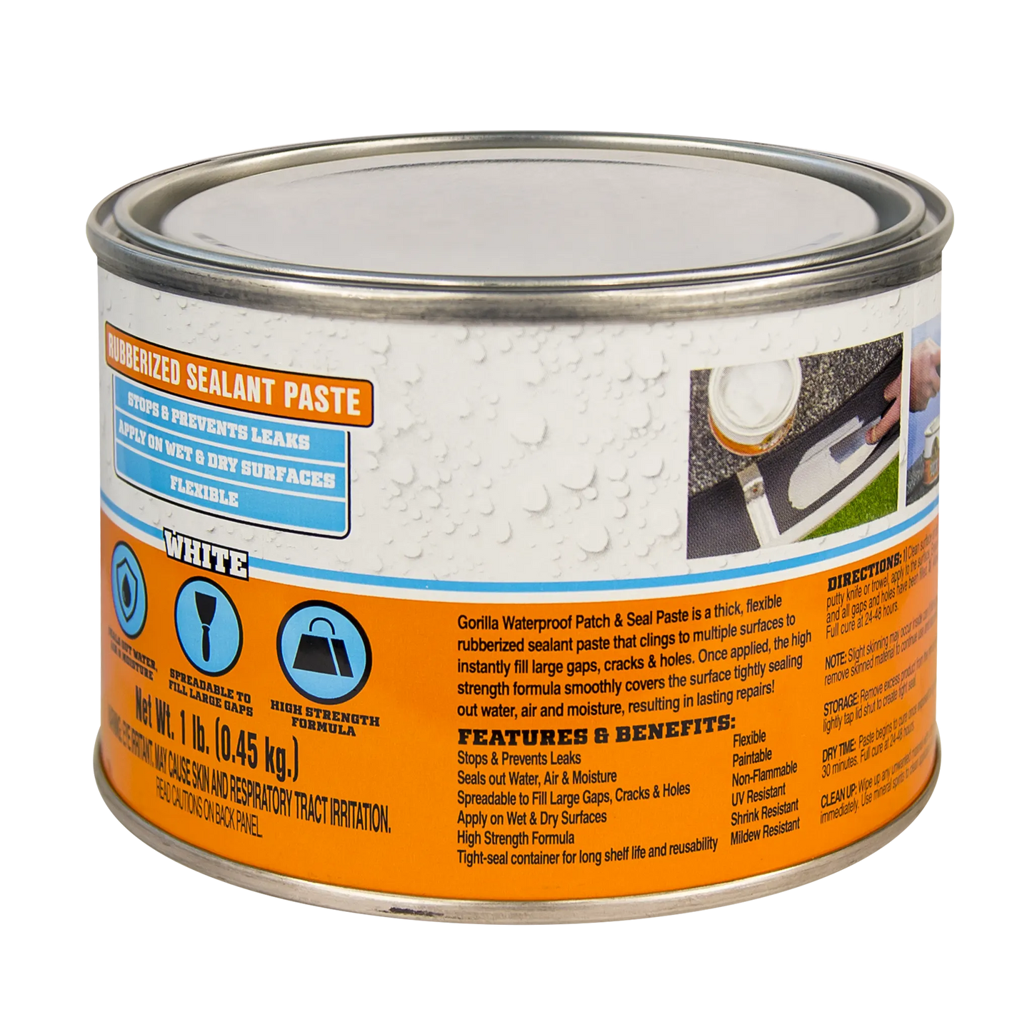 gorilla rubberized sealant paste white 450g side view