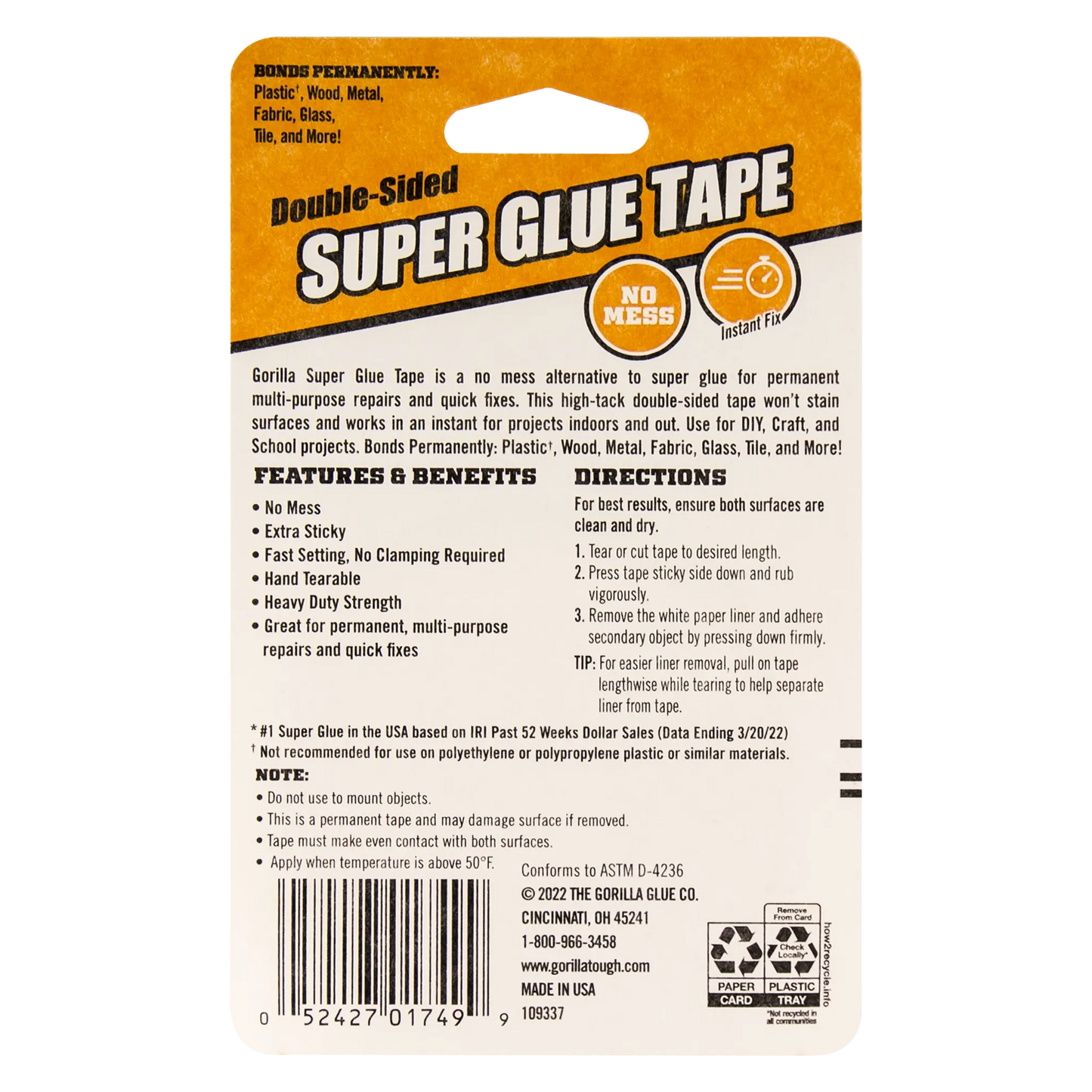 gorilla double sided super glue tape back view