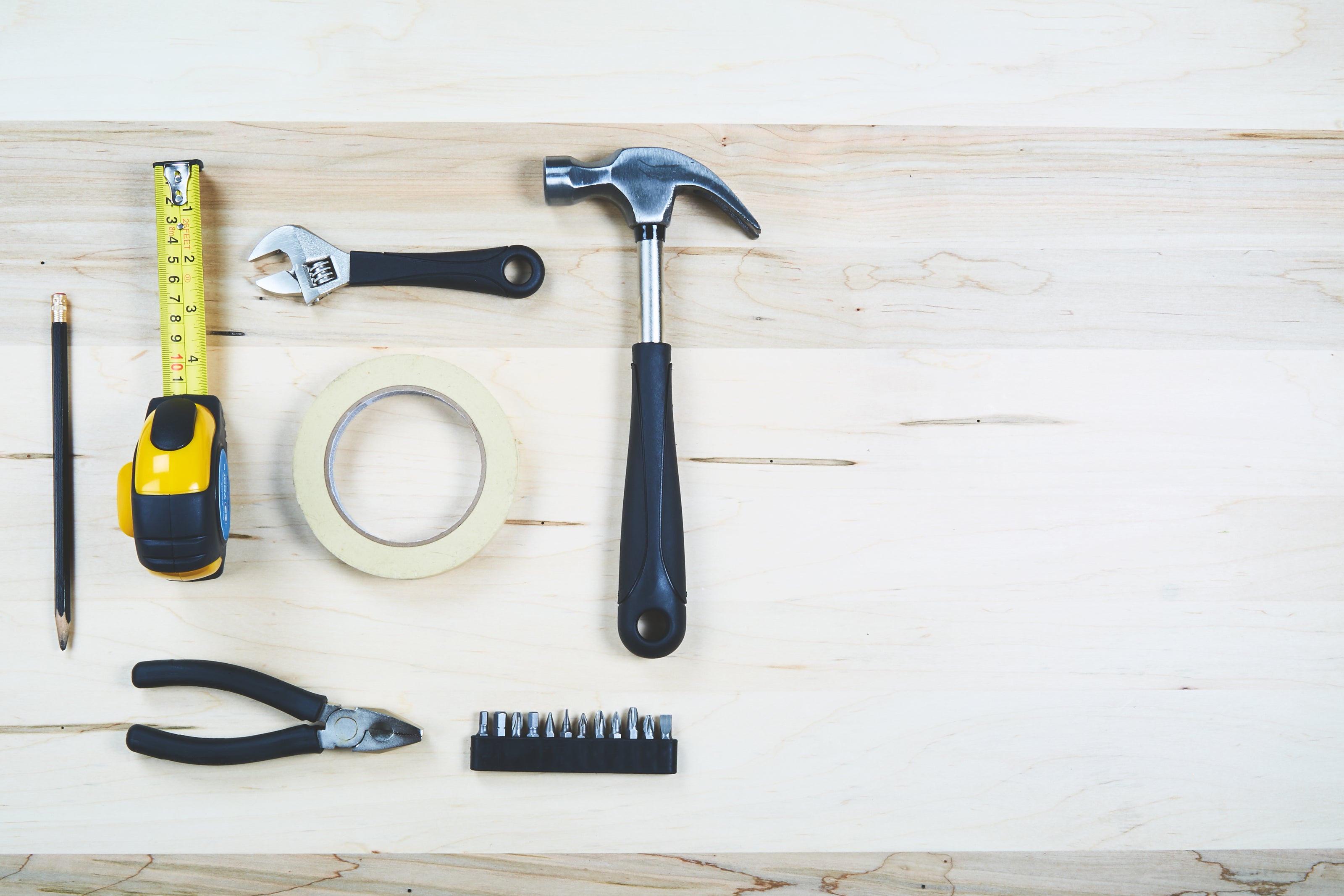 construction tools on wood table